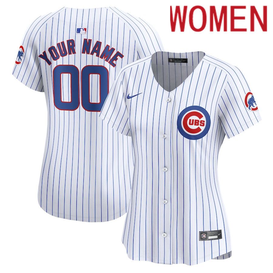 Women Chicago Cubs Nike White Home Limited Custom MLB Jersey->->Custom Jersey